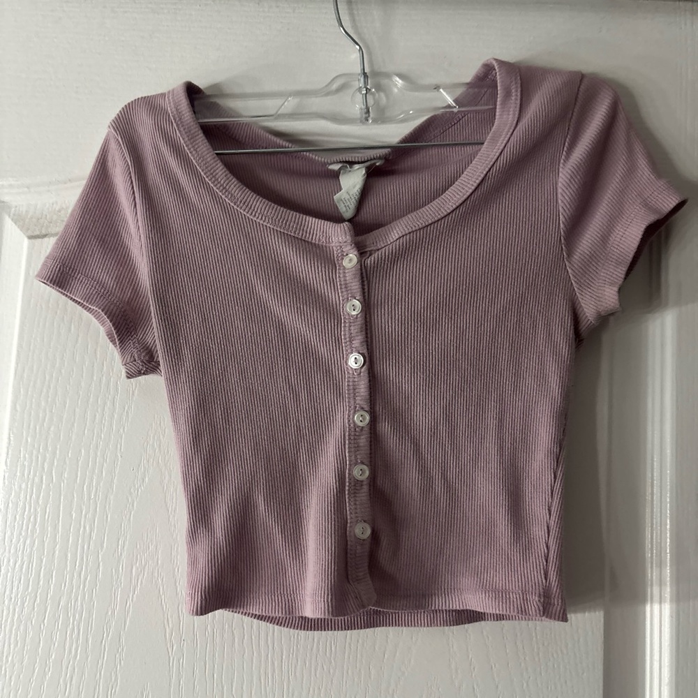 Full Tilt Mauve Button-Up Crop Top